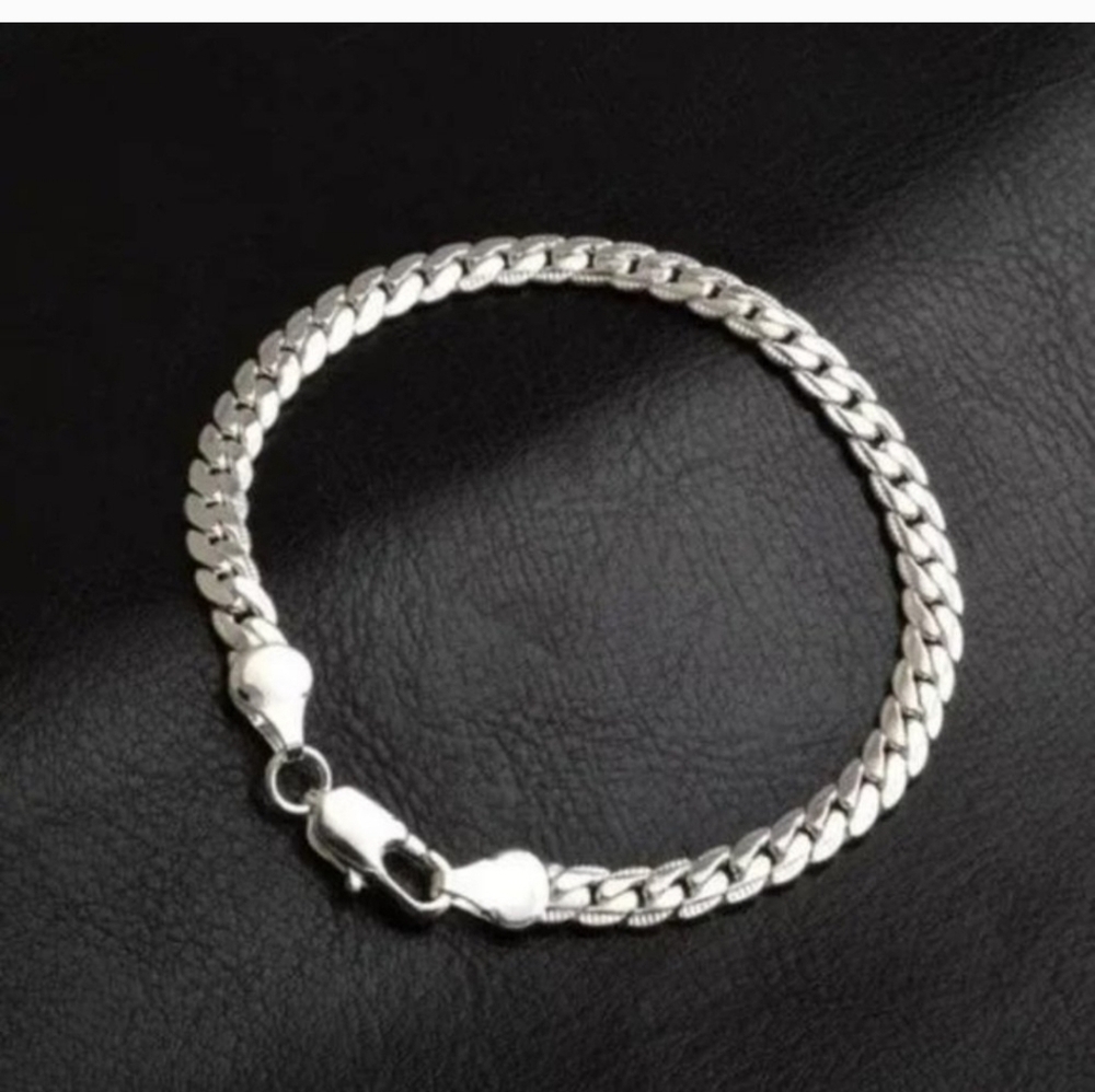 SILVER PLATED FLAT SNAKE CHAIN - 8" BRACELET